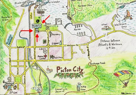 Map of Picton showing Atlantis on London Quay near the ferry terminals